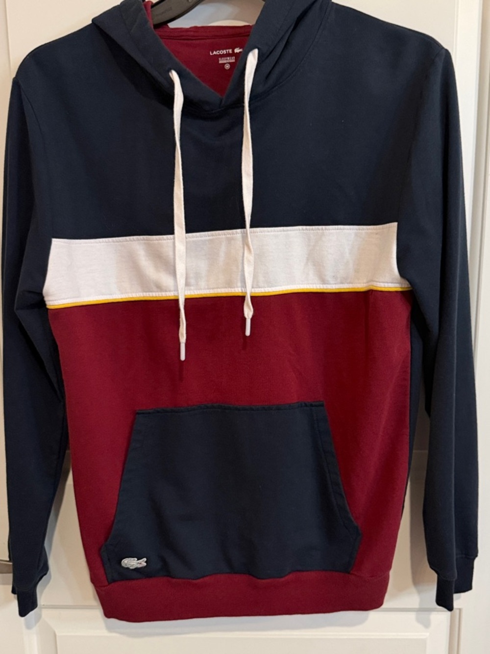 Lacoste Men’s Sleepwear Colorblock Hoodie Navy Maroon White Croc